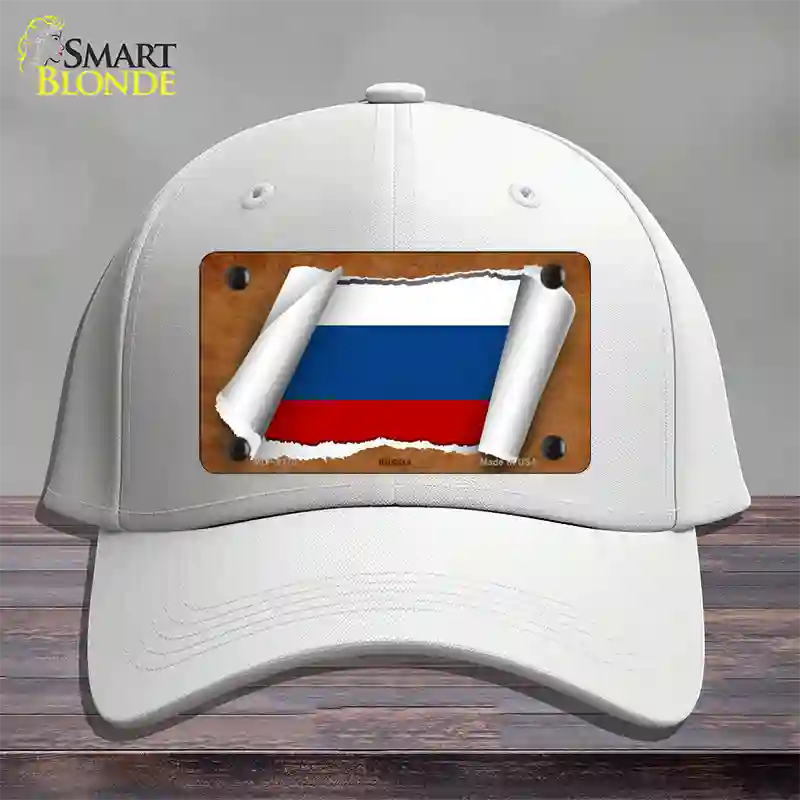 Russia Flag Scroll Novelty License Plate Hat Cotton / White