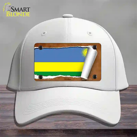 Rwanda Flag Scroll Novelty License Plate Hat Cotton / White