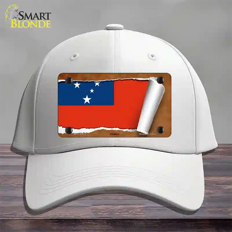 Samoa Flag Scroll Novelty License Plate Hat Cotton / White