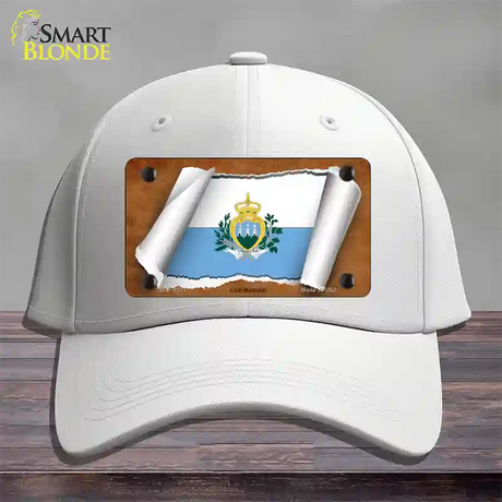 San Marino Flag Scroll Novelty License Plate Hat Cotton / White