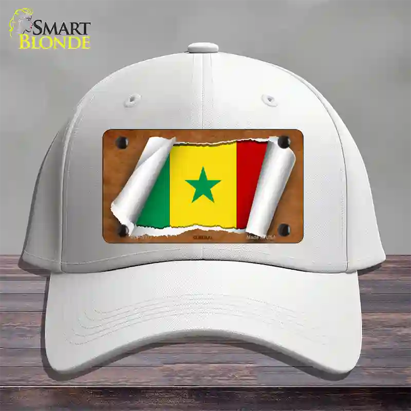 Senegal Flag Scroll Novelty License Plate Hat Cotton / White