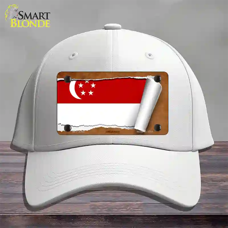 Singapore Flag Scroll Novelty License Plate Hat Cotton / White