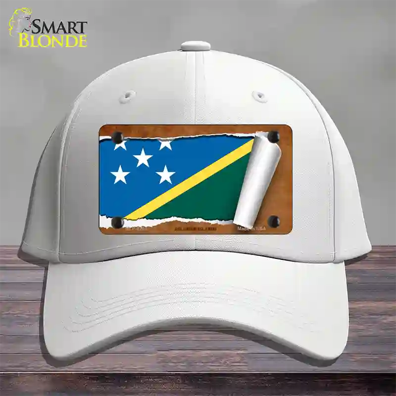 Solomon Islands Flag Scroll Novelty License Plate Hat Cotton / White