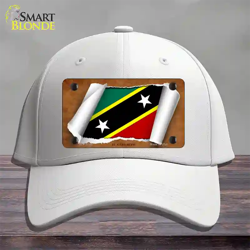 St Kitts-Nevis Flag Scroll Novelty License Plate Hat Cotton / White