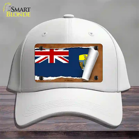 St Helena Flag Scroll Novelty License Plate Hat Cotton / White