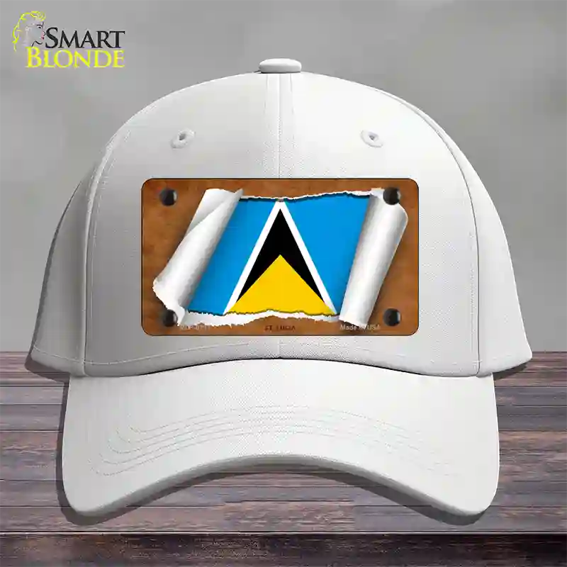 St Lucia Flag Scroll Novelty License Plate Hat Cotton / White