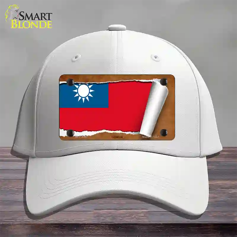 Taiwan Flag Scroll Novelty License Plate Hat Cotton / White