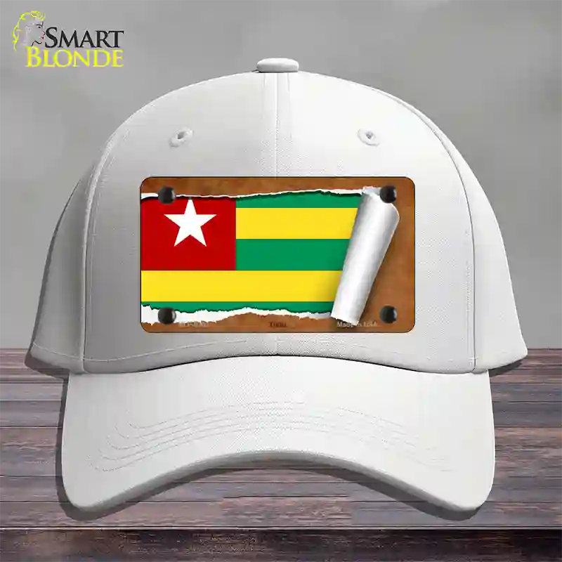 Togo Flag Scroll Novelty License Plate Hat Cotton / White