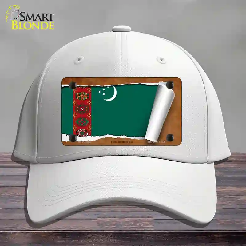 Turkmenistan Flag Scroll Novelty License Plate Hat Cotton / White