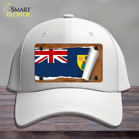 Turks & Caicos Flag Scroll Novelty License Plate Hat Cotton / White