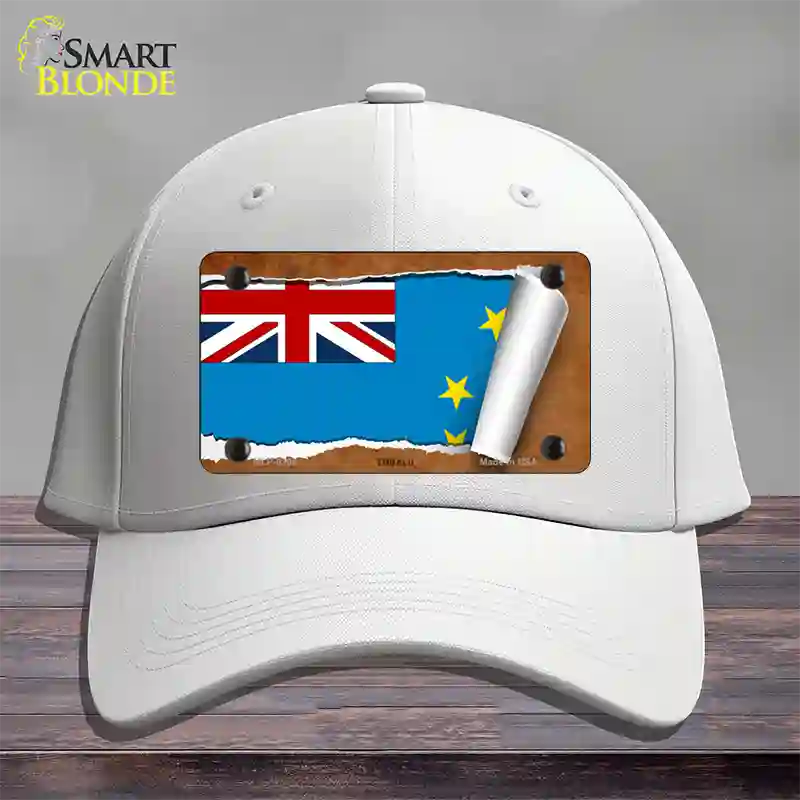 Tuvalu Flag Scroll Novelty License Plate Hat Cotton / White