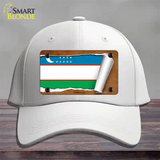 Uzbekistan Flag Scroll Novelty License Plate Hat Cotton / White