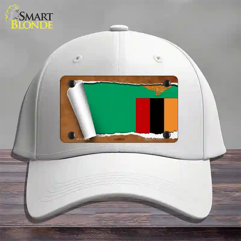 Zambia Flag Scroll Novelty License Plate Hat Cotton / White