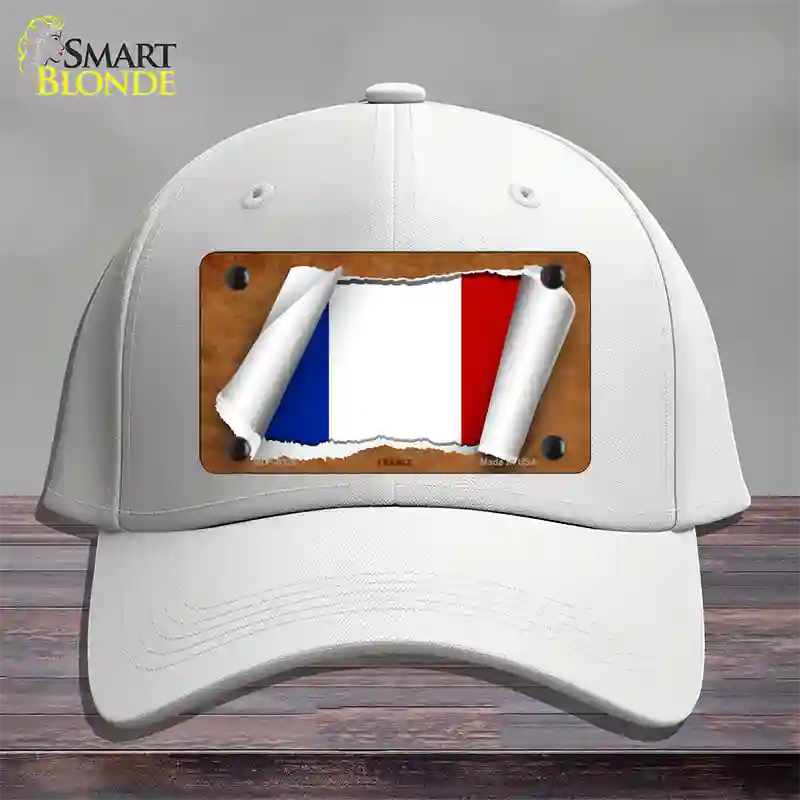 France Flag Scroll Novelty License Plate Hat Cotton / White