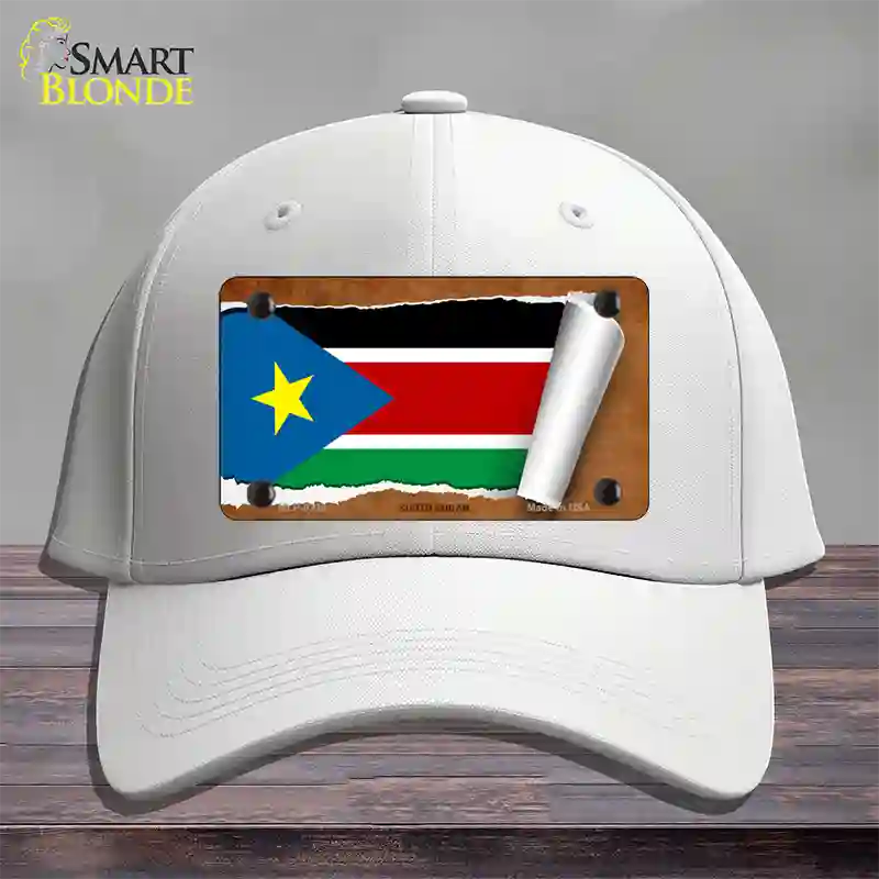 South Sudan Flag Scroll Novelty License Plate Hat Cotton / White