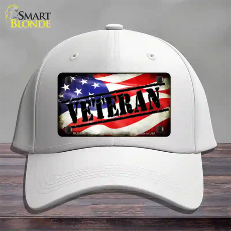 Veteran American Flag Novelty License Plate Hat Cotton / White