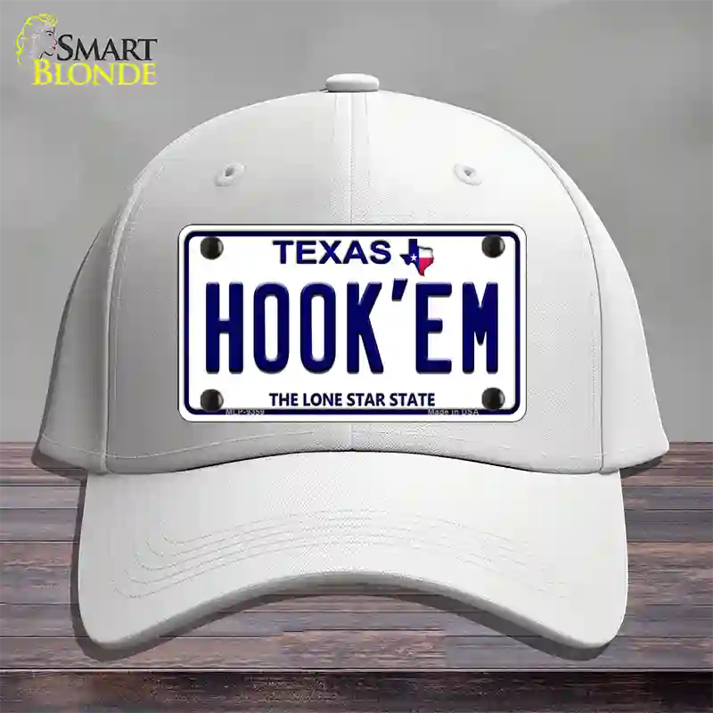 Hookem Texas Novelty License Plate Hat Cotton / White