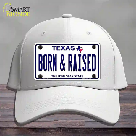 Born and Raised Texas Novelty License Plate Hat Cotton / White