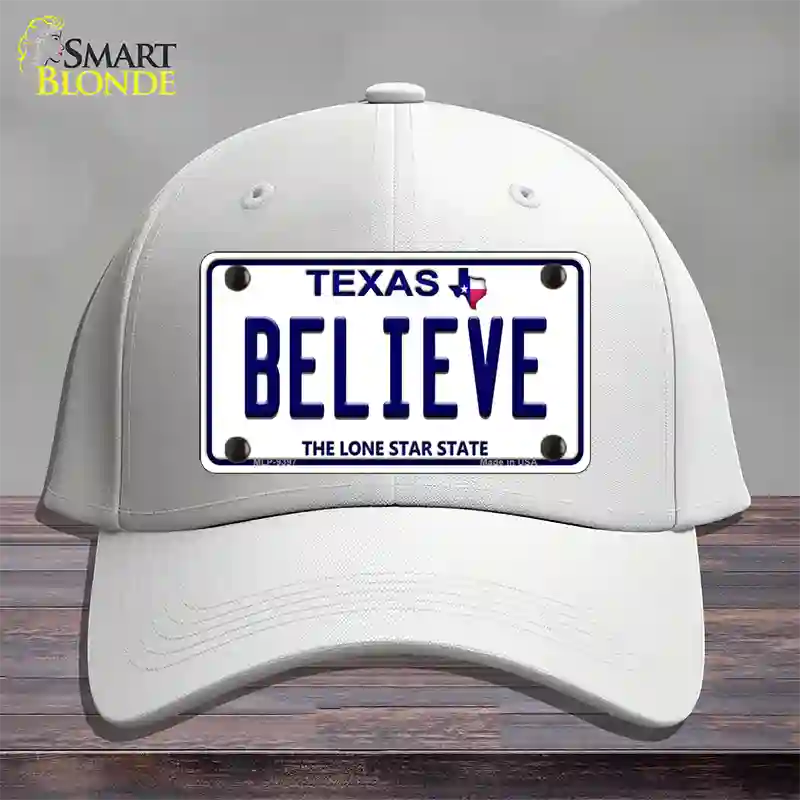 Believe Texas Novelty License Plate Hat Cotton / White