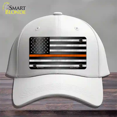 American Flag Thin Orange Line Novelty License Plate Hat Cotton / White