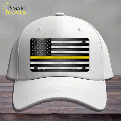 American Flag Thin Yellow Line Novelty License Plate Hat Cotton / White