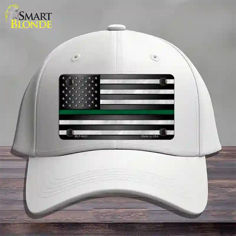 American Flag Thin Green Line Novelty License Plate Hat Cotton / White