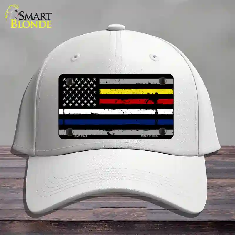 American Flag Police / Fire / EMS Novelty License Plate Hat Cotton / White