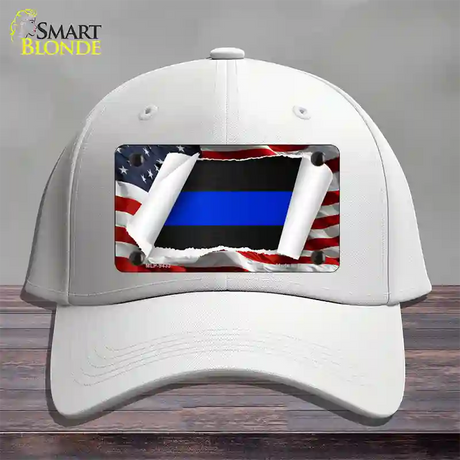 Thin Blue Line Scroll Novelty License Plate Hat Cotton / White