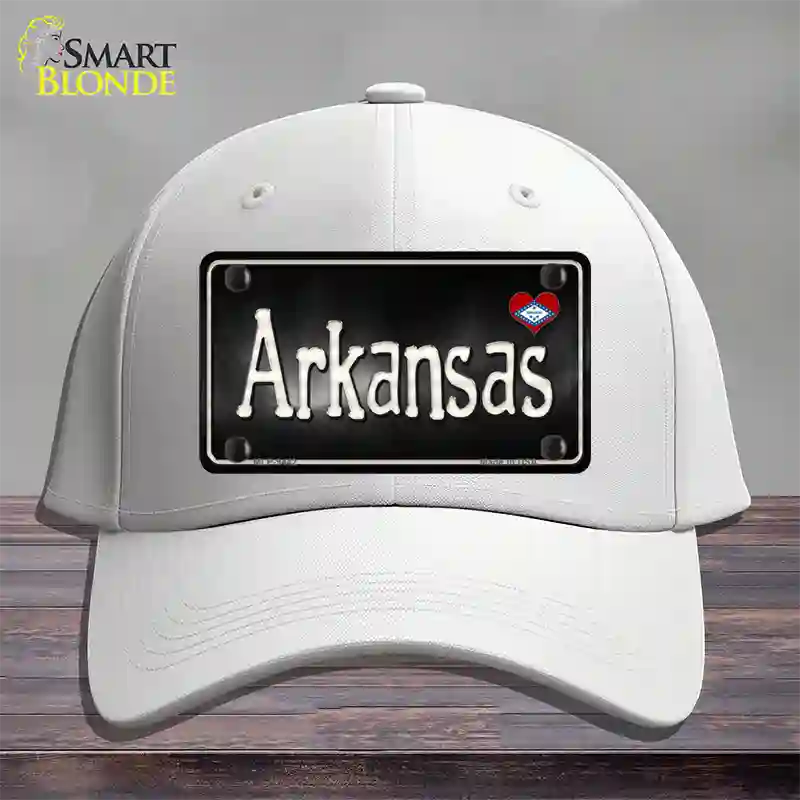 Arkansas Flag Script Novelty License Plate Hat Cotton / White