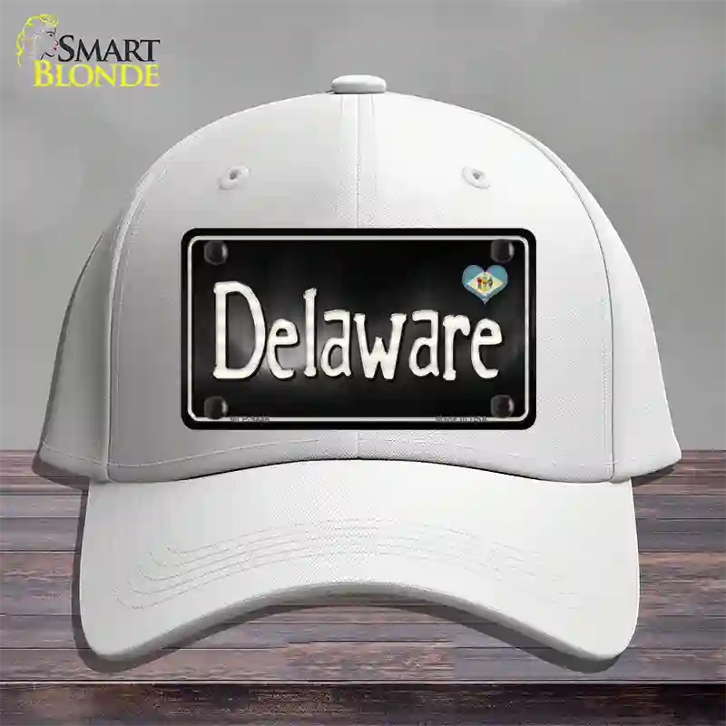 Delaware Flag Script Novelty License Plate Hat Cotton / White