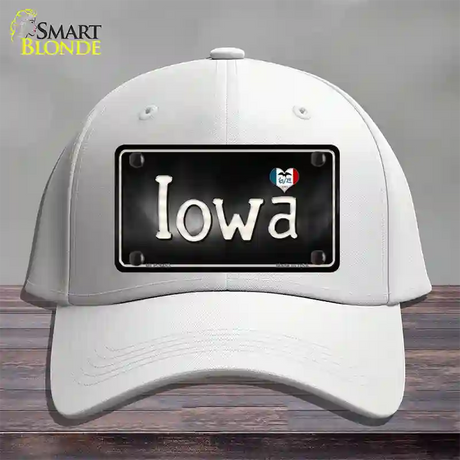 Iowa Flag Script Novelty License Plate Hat Cotton / White