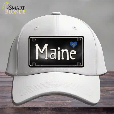 Maine Flag Script Novelty License Plate Hat Cotton / White