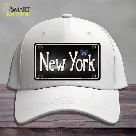 New York Flag Script Novelty License Plate Hat Cotton / White