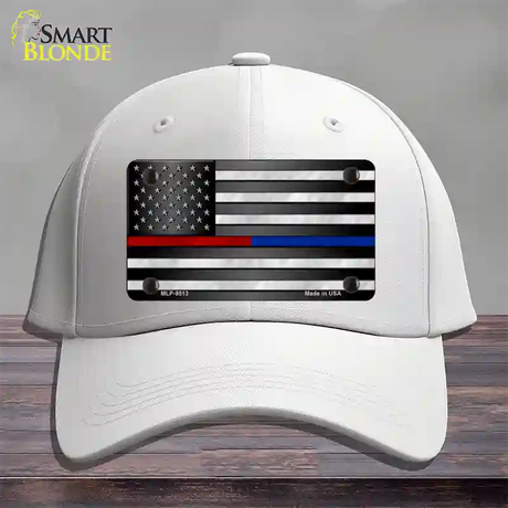 American Flag Police / Fire Novelty License Plate Hat Cotton / White