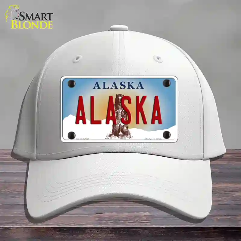 Alaska State Novelty License Plate Hat Cotton / White