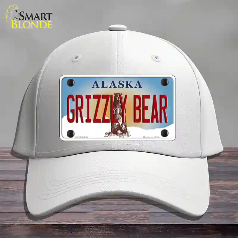 Grizzly Bear Alaska State Novelty License Plate Hat Cotton / White