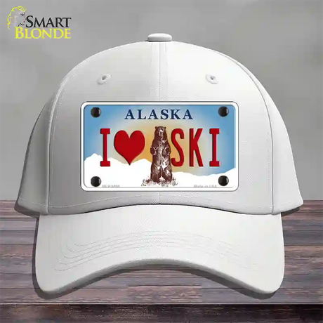 I Love Ski Alaska State Novelty License Plate Hat Cotton / White