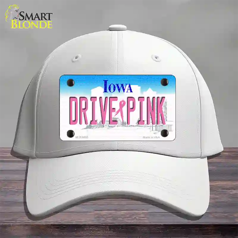 Drive Pink Iowa Novelty License Plate Hat Cotton / White