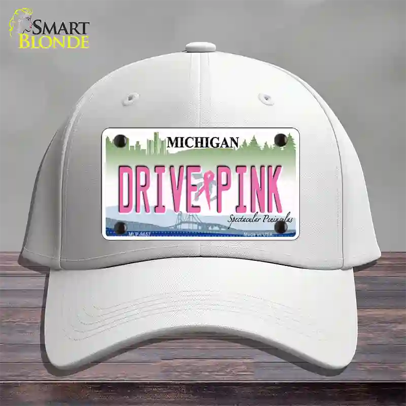 Drive Pink Michigan Novelty License Plate Hat Cotton / White