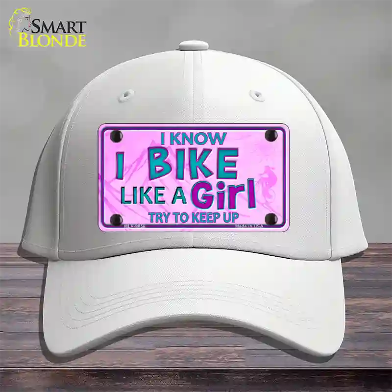 Bike Like A Girl Pink Novelty License Plate Hat Cotton / White