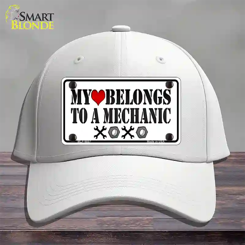 Heart Belongs To Mechanic Novelty License Plate Hat Cotton / White