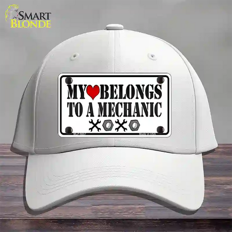 Heart Belongs To Mechanic Novelty License Plate Hat Cotton / White