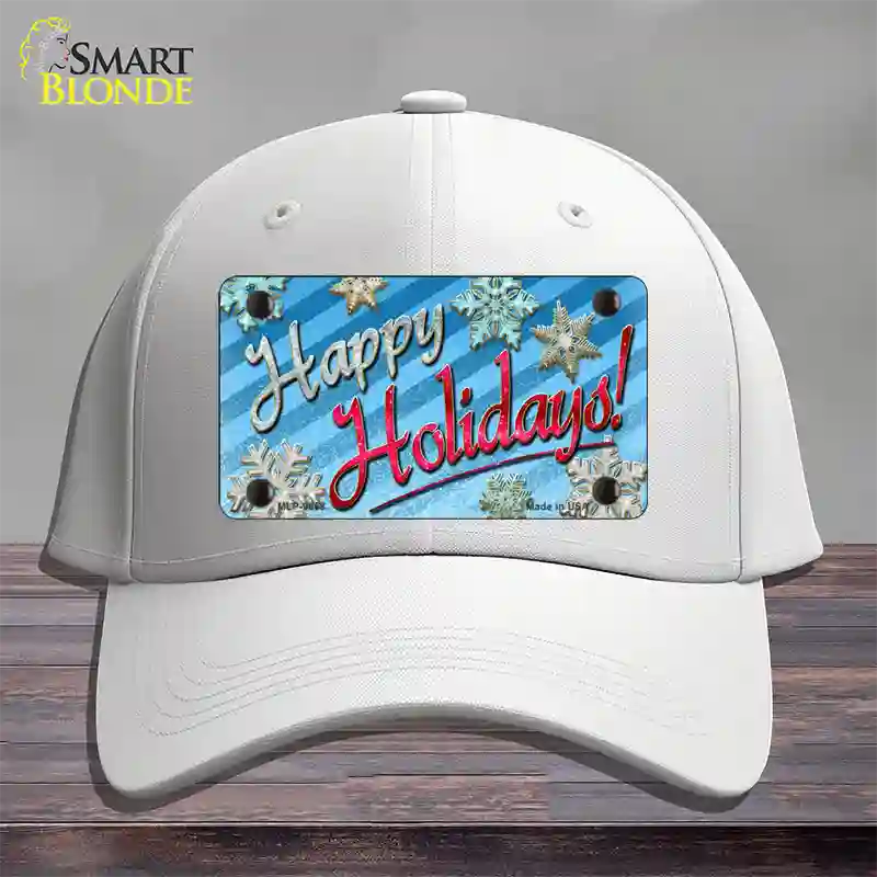 Happy Holidays Blue Novelty License Plate Hat Cotton / White