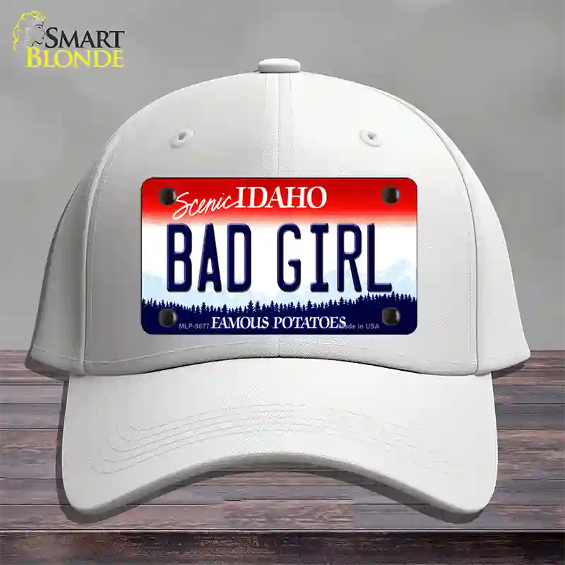 Bad Girl Idaho Novelty License Plate Hat Cotton / White