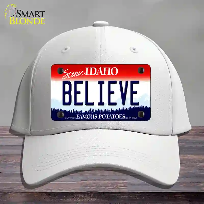 Believe Idaho Novelty License Plate Hat Cotton / White