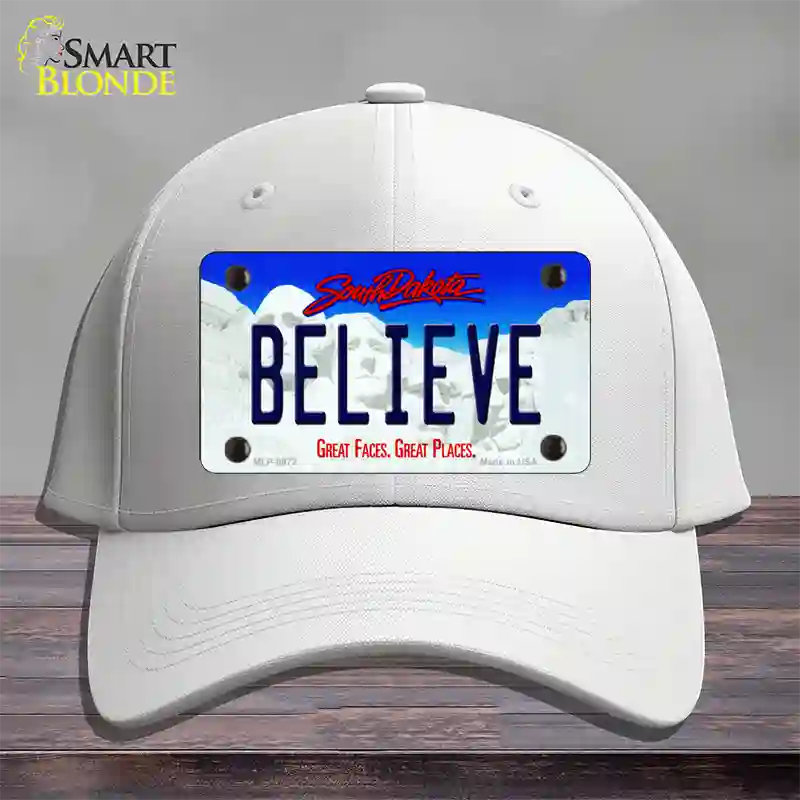 Believe South Dakota Novelty License Plate Hat Cotton / White