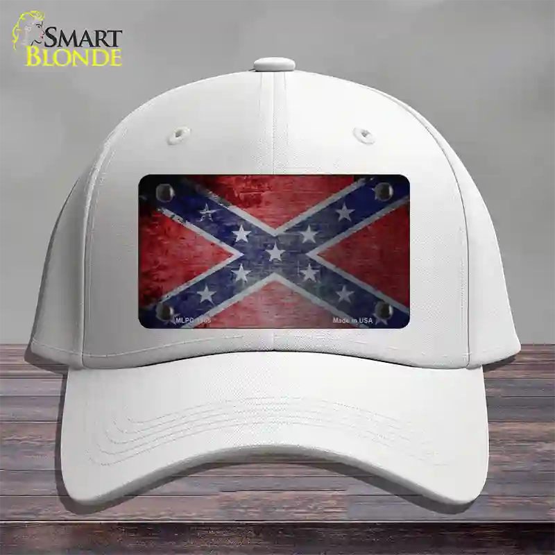 Confederate Flag Scratched Chrome Novelty License Plate Hat Cotton / White