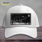 Rhino Black Brushed Chrome Novelty License Plate Hat Cotton / White