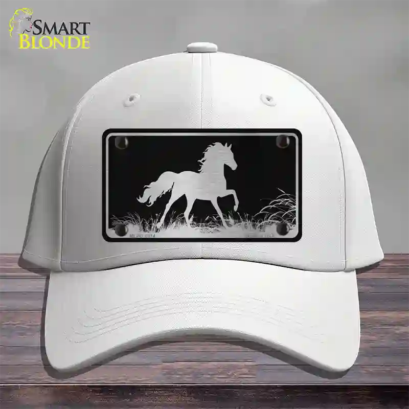 Horse Black Brushed Chrome Novelty License Plate Hat Cotton / White