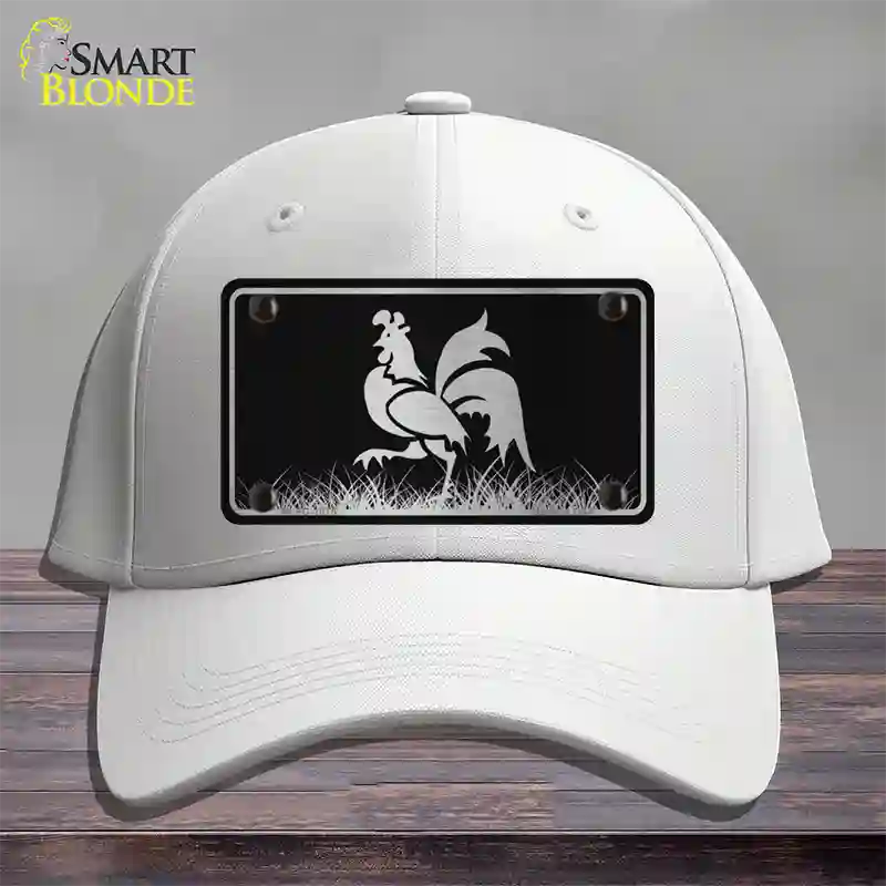 Rooster Black Brushed Chrome Novelty License Plate Hat Cotton / White